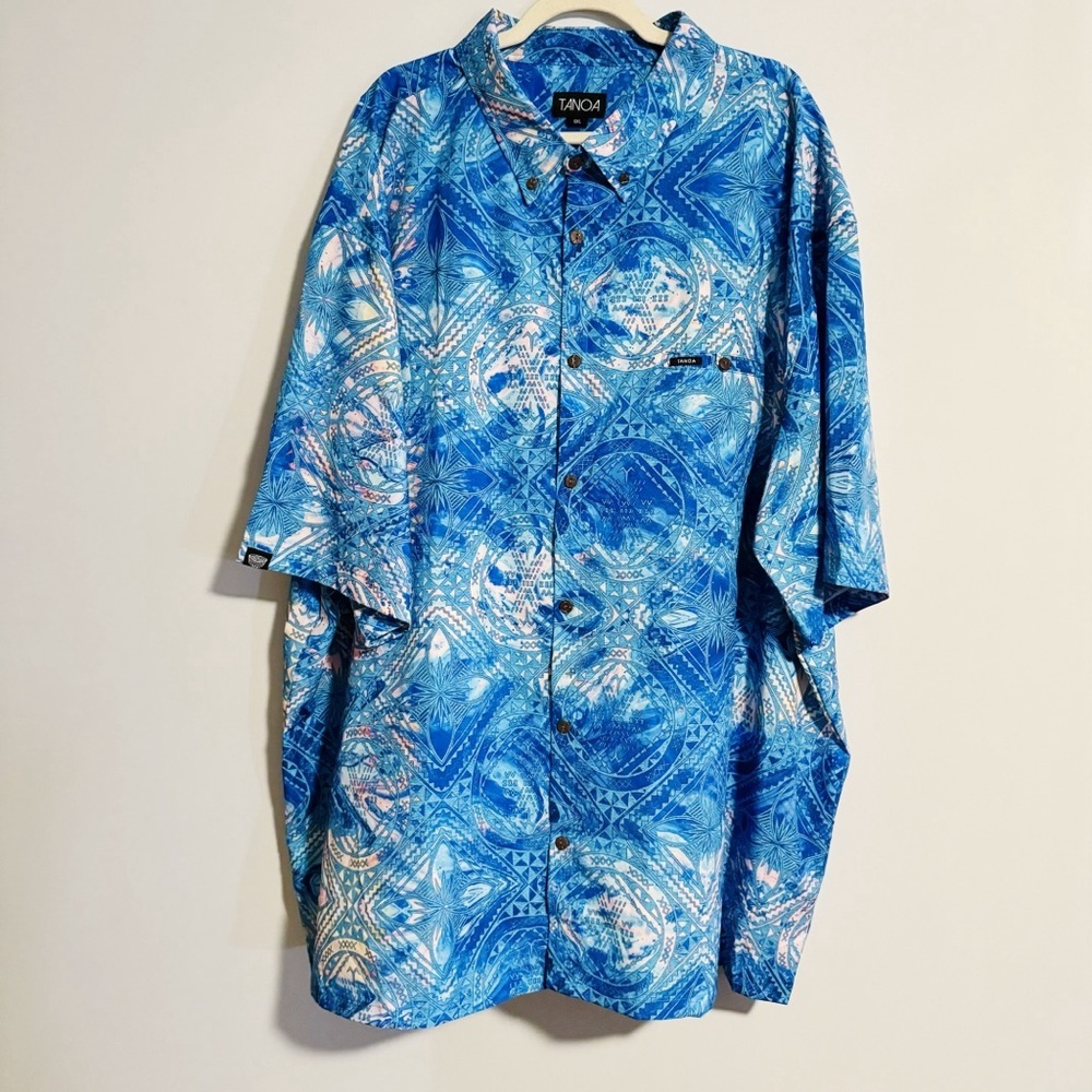 TANOA - Blue Tapa Print Short Sleeve Button Down Shirt